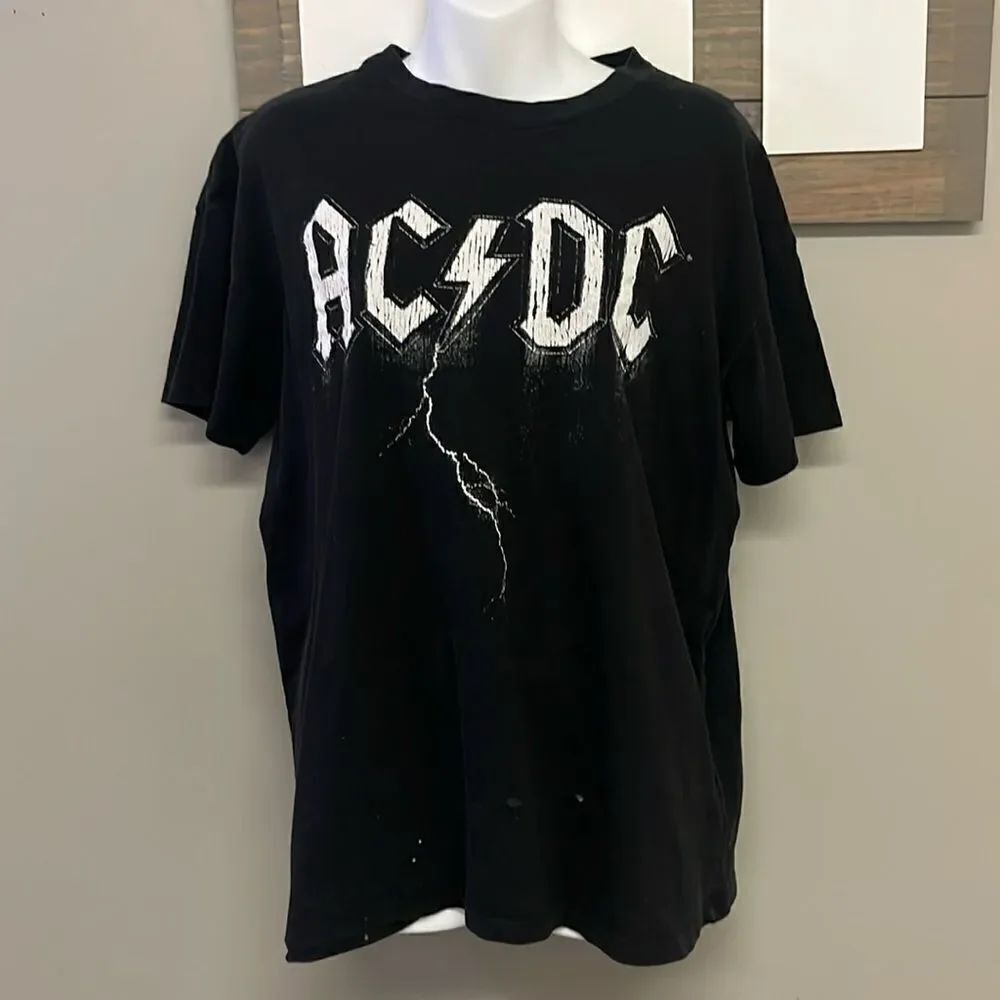 AC/DC Cotton:On Black Relaxed Boyfriend T-Shirt Distressed Goth Grunge Small